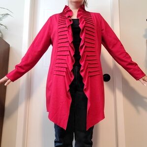Red ruffled open jacket
